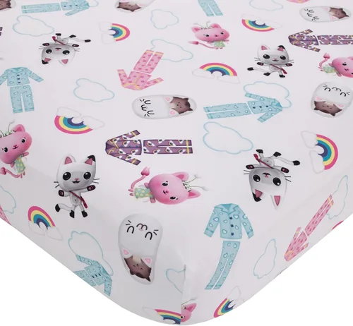Vista 3 de NoJo DreamWorks Gabby's Dollhouse Dream It Up Arcoíris Multicolor Hora de Dormir - Juego de cama de 4 piezas para cama de niño pequeño - Edredón La
