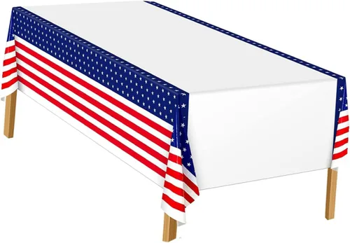 Vista 5 de Disposable Independence Day Tablecloth for Buffet Parties Patriotic Theme Party Table Cover and Use Kitchen Table Decoration