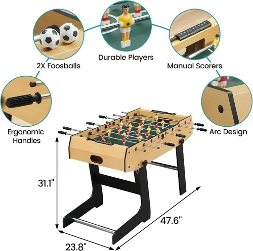Vista 3 de GAOMON Mesa de futbolín plegable de 48 pulgadas, juego de mesa de fútbol para niños y adultos, fútbol de mesa de arcade para el hogar, sala