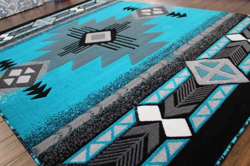 Vista 4 de Masada Rugs, Southwest Native American Design - Alfombra turquesa (5 pies x 7 pies)