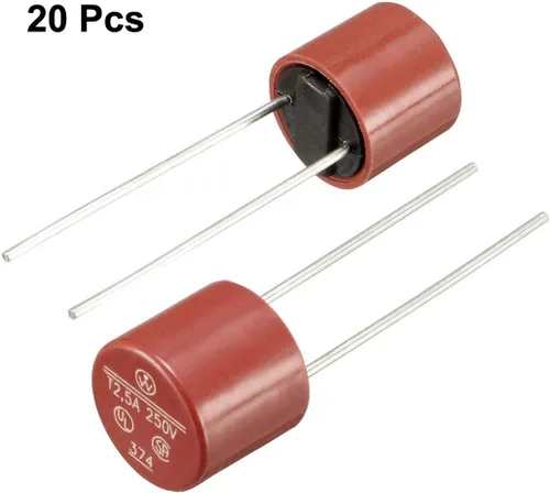 Vista 4 de uxcell® 20pcs DIP montado en miniatura cilindro lento golpe micro fusible T2.5A 0.5A 250V rojo