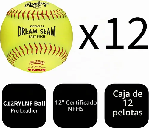 Vista 2 de Rawlings Pelotas oficiales de NFHS Pro Leather Dream Seam Fastpitch C12RYLNF 12 pulgadas Múltiples opciones de conteo Un
