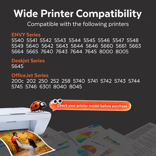 Vista 2 de COCCINK 62XL para HP 62 cartuchos de tinta negra HP Envy 5540 5640 5660 7640 7645 OfficeJet 200 250 OfficeJet 5740 5745 8040 8045 DeskJet 5645 1