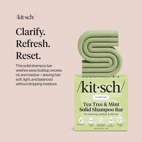 Vista 6 de Kitsch Tea Tree & Mint Clarifying Shampoo and Shave Bar, Champú anticaspa para hombres y mujeres, sin plástico, sin sulfato. Champú para el cabello