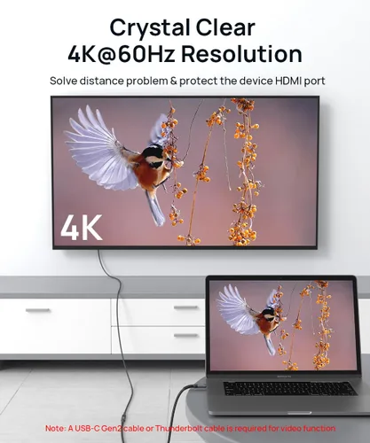 Vista 5 de JSAUX Cable de extensión USB C de 1.5 pies, cable extensor tipo C 3.2 macho a hembra compatible con PD 100W/5A carga rápida, transferencia