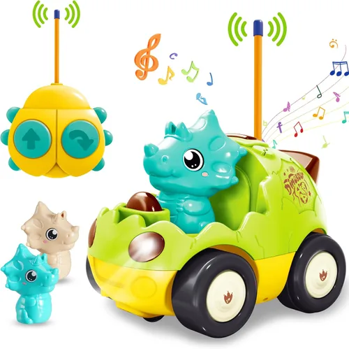 Vista 13 de Pup Go Auto RC de dinosaurio para niños de 18 meses + con 2 muñecas Coche Dino Verde Oscuro (49 Mhz)