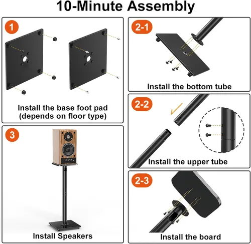 Vista 8 de ELIVED Par de Soportes Universales para Altavoces, Soportes de Estantería de 31 Pulgadas de Altura para Altavoces Satélite Grandes hasta 10 kg