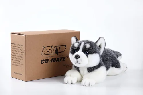 Vista 7 de CU-MATE Juguetes de peluche para perros Husky siberianos de 16 pulgadas, simulación realista y realista, juguete de peluche hecho a mano, regalo