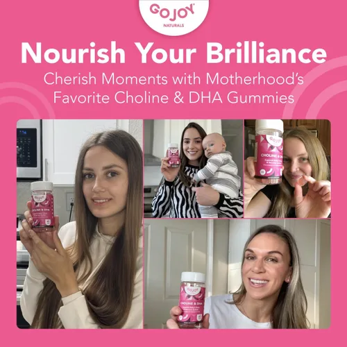 Vista 4 de GOJOY NATURALS Gomitas de colina prenatal y DHA - Suplemento vitamínico en gomitas desde la preconcepción hasta el posnatal para mujeres embarazadas