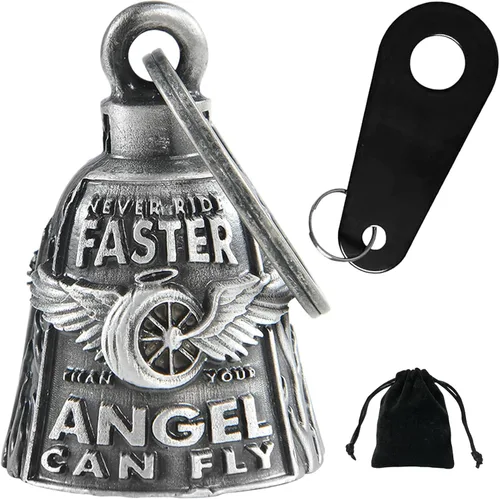 Vista 10 de Dream Apparel Campana de motocicleta con diseño de ángel guardián de viaje Gremlin para motociclista para hombres y mujeres, llavero de regalo