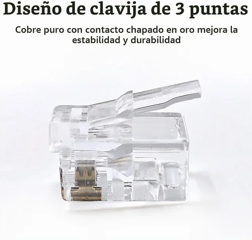 Vista 4 de Conectores de paso RJ11 6P4C (paquete de 100 piezas) Cable de línea telefónica Cable macho enchufe, AV00503