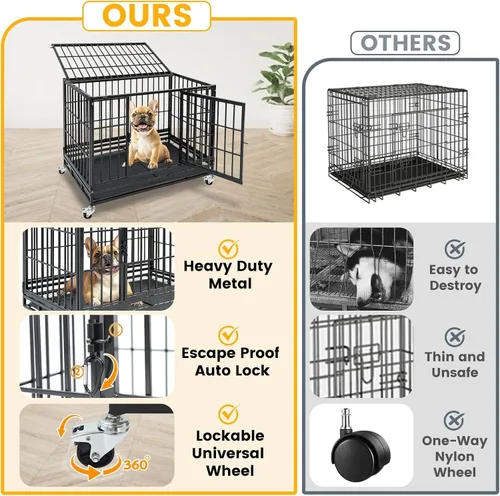 Vista 5 de Jaula apilable de 36 pulgadas para perros de alta ansiedad, medianos y pequeños, jaula indestructible a prueba de escapes para interiores con doble