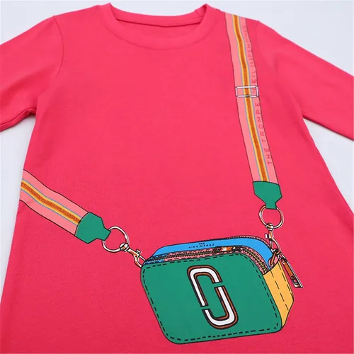 Vista 3 de Vestido de manga larga para niñas pequeñas, de algodón, para otoño, lindo, casual, básico Bolsa1