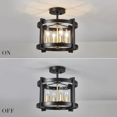 Vista 8 de MEIXISUE Lámpara de techo semiempotrada de 4 luces BK+GD Farmhouse Rustic Vintage Antique Lámpara de techo para pasillo, entrada, cenador, cocina