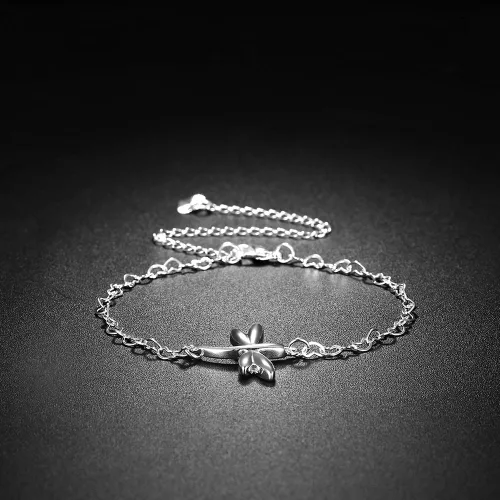 Vista 4 de Yuren Pulsera de tobillo ajustable de libélula para mujer, bañada en plata, sandalia descalza, cadena para, Chapado en plata