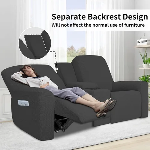 Vista 4 de Easy-Going Funda reclinable para sofá biplaza de 1 pieza con consola central, 4 piezas, funda reclinable