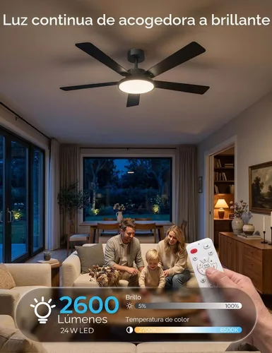 Vista 7 de CINOTON Ventiladores de techo inteligentes de 52" con luces y control Negro + Nogal