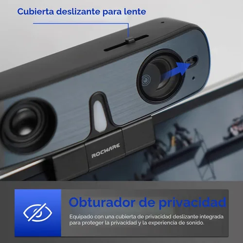 Vista 6 de RC08 - Cámara web 2K con altavoz, cámara web para PC, cámara web HD con micrófono de reducción de ruido/altavoz Harman/4X Eptz/cubierta