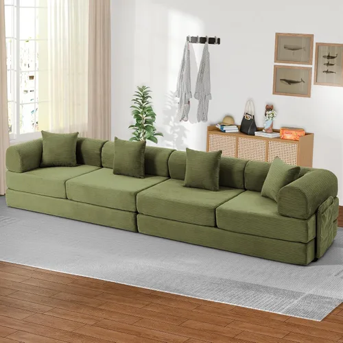Vista 13 de Sofá cama modular en forma de U de 141.73 pulgadas, sofá de pana modular 6 en 1 con sensación suave como una nube, bolsa de almacenamiento
