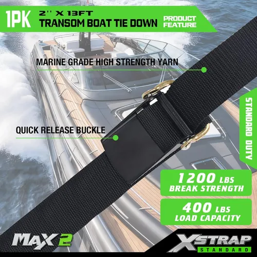 Vista 6 de XSTRAP STANDARD 1PK 5 cm x 3,3 m Correa de amarre para popa de barco, correa de remolque marino para barco con ganchos