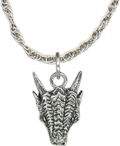 Vista 24 de Collar con colgante gótico, dragón de fantasía, Yin Yang, nórdico vikingo para regalo, estaño, cobre, oro, incluye cadena de plata de 24 pulgadas