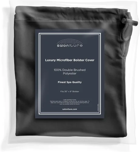 Vista 4 de Saloniture Funda de almohada cilíndrica de microfibra para cojines de mesa de masaje, 30 x 9 pulgadas con cierre de cordón, color negro