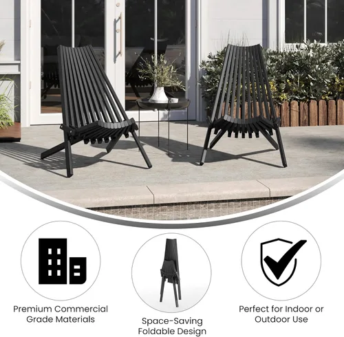 Vista 4 de Flash Furniture Delia Commercial - Silla plegable de madera para interiores y exteriores, salón de perfil bajo para patio, porche o jardín, versátil