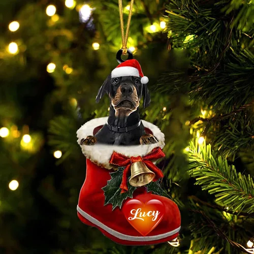 Vista 14 de Adorno de Navidad de perro afgano en bota de Papá Noel, adorno de nombre de perro personalizado, regalo para amante de los perros, decoración