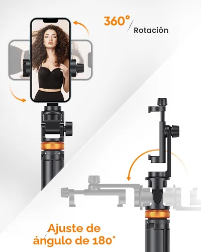 Vista 6 de EUCOS Trípode de teléfono de 62 pulgadas, trípode para iPhone y palo selfie con control remoto, soporte extensible para teléfono celular y soporte