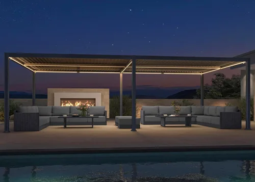 Vista 11 de PURPLE LEAF Pérgola con listones 92KS de 8 x 10 pies con tira LED regulable solar integrada, techo ajustable de aluminio a prueba de lluvia