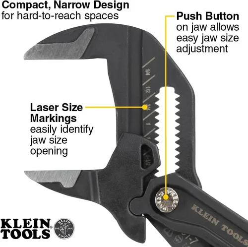 Vista 2 de Klein Tools D5317 Llave de alicates compacta, llave de alicates ajustable multiusos de alto apalancamiento con mordazas lisas, 7 pulgadas