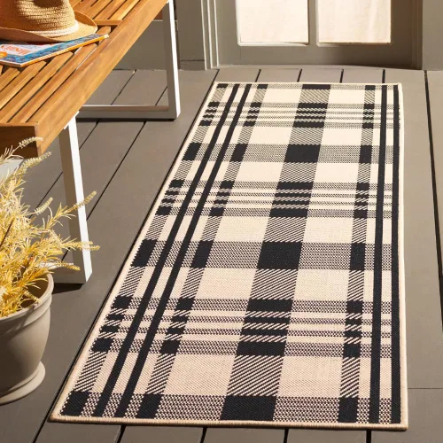 Vista 45 de SAFAVIEH Alfombra Lavable para Exteriores Colección Courtyard - 2'3" x 4', Beige y Azul, Patrón a Cuadros, No Desprende Pelusa y Fácil Limpieza