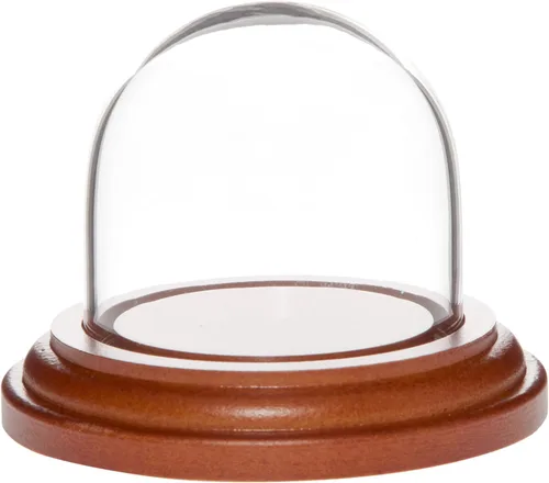 Vista 5 de Plymor 1.875" x 1.875" Mini cristal Display Dome Cloche (base de chapa de caoba oscura)