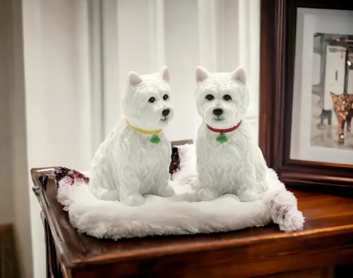 Vista 8 de Juego de salero y pimentero de cerámica de porcelana fina West Highland White Terrier Western Terrier Westie Dog Shamrocks Salero y Pimentero, 2-7/8