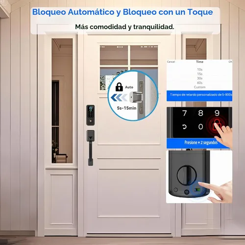 Vista 5 de Cerradura inteligente para puerta de entrada sin llave con asa, cerrojo Bluetooth para puerta delantera con huella digital, control de aplicación