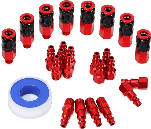 Vista 11 de 15 piezas de acoplador de aire de aluminio de 1/4 pulgadas NPT y kit de enchufe, accesorios de aire de conexión rápida, juego de conectores rápidos