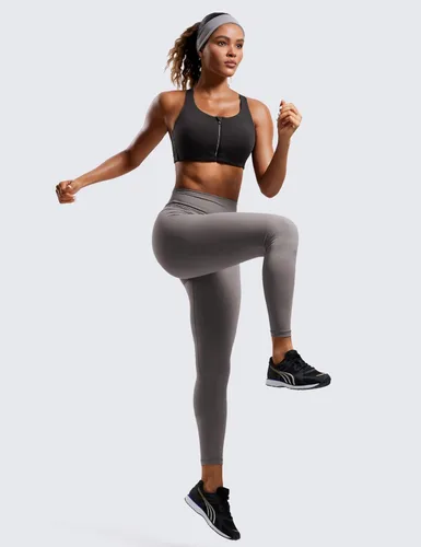 Vista 3 de CRZ YOGA Brasier deportivo de alto impacto con cremallera frontal para mujer, copa moldeada, sin varillas, para entrenamiento, yoga, con correas