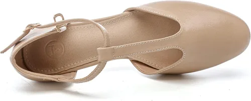 Vista 5 de DADAWEN Zapatos de tacón bajo con hebilla en T y punta cerrada para mujer, para fiesta, boda, vestido de novia