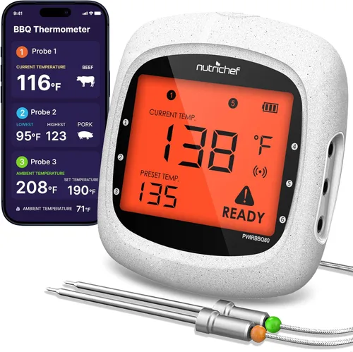 Vista 8 de NutriChef Termómetro de barbacoa mejorado, sondas de temperatura – 2 piezas de acero inoxidable para NutriChef PWIRBBQ80 termómetro digital