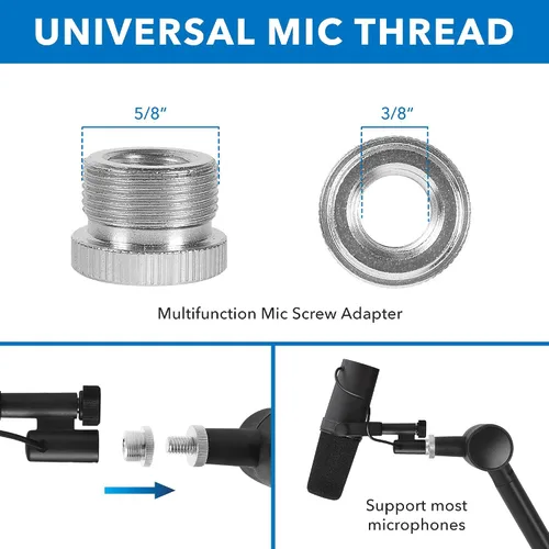Vista 8 de MOUNT-IT! Brazo de boom ajustable para micrófono [Adaptador de tornillo de 3/8’’ a 5/8’’] Soporte de micrófono de tijera en suspensión, montaje