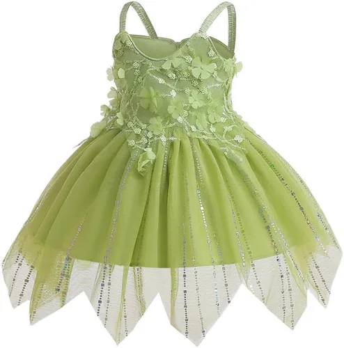 Vista 3 de Kenvary Disfraz de princesa Wendy Tinker Bell para niña, disfraz de princesa Tinker Bell con alas para Halloween