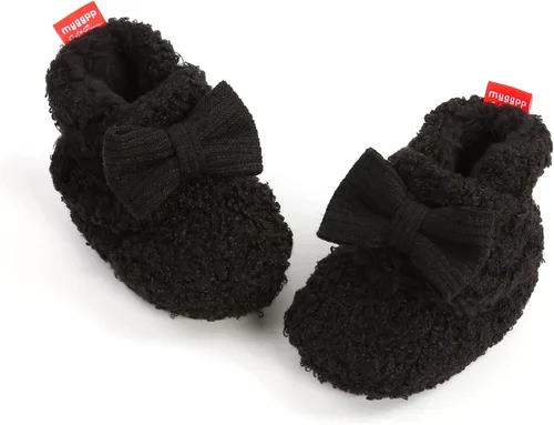 Vista 6 de Botas de nieve para bebés y niñas, para primeros caminos, de forro polar cálido para invierno, para recién nacidos, zapatos antideslizantes, Negro