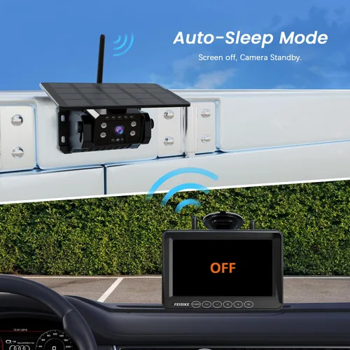 Vista 5 de Cámara de respaldo inalámbrica solar magnética para remolque de camión RV – Monitor 1080P de 7 pulgadas, instalación de 1 minuto, sin demora, cámara