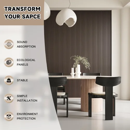 Vista 6 de POHARE Paneles de pared de listones, paquete de 8 paneles de pared 3D WPC de madera, paneles acústicos para decoración de pared interior, sala