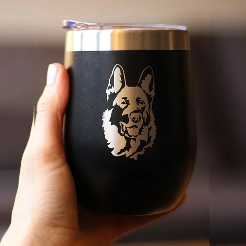 Vista 4 de Custom German Shepherd Personalized Wine Tumbler with Sliding Lid - Stemless Stainless Steel Insulated Cup - German Shepherds Outdoor Camping Mug