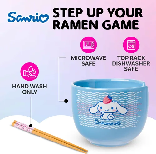 Vista 151 de Silver Buffalo Hello Kitty y sus amigos Chococat - Tazón de cerámica para ramen y arroz con palillos, patrón a cuadros, apto para microondas, 20
