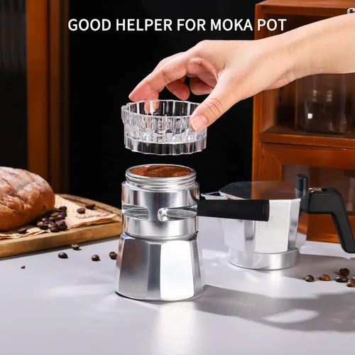 Vista 4 de Bincoo Moka - Dispensador de ollas con 100 piezas de papel de filtro, relleno de polvo giratorio, taza receptora de polvo, embudo, accesorios