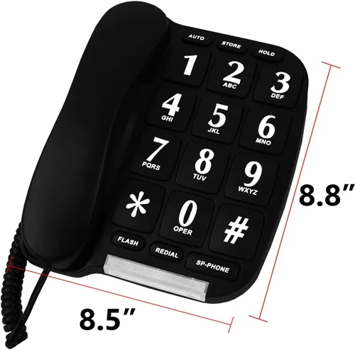 Vista 3 de Teléfono de botón grande negro para pared o escritorio con altavoz y memoria