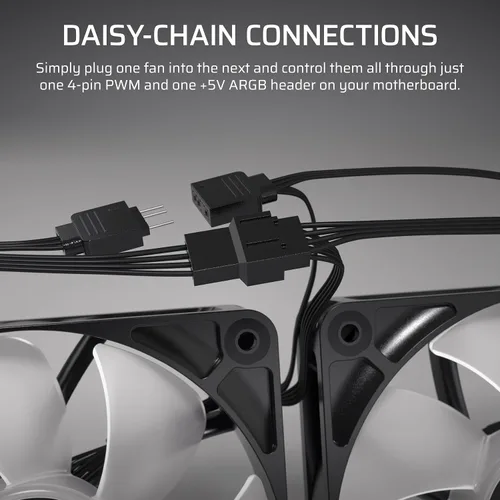 Vista 5 de CORSAIR RS120 ARGB Ventilador PWM de 120 mm – Conexión Daisy-Chain – Bajo Nivel de Ruido – Rodamiento de Cúpula Magnética – Paquete Individual