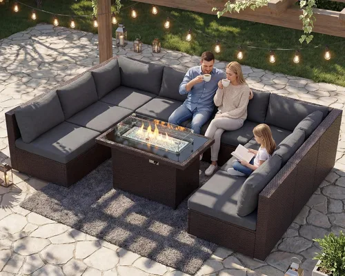 Vista 106 de NICESOUL Juego de muebles de patio de ratán extra grande con mesa para fogata de gas y propano, 29.3 pulgadas, respaldo alto, cómodos conversaciones